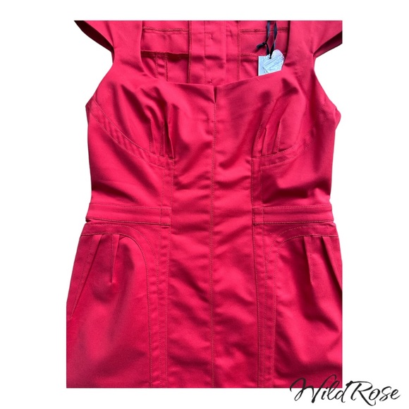 Byron Lars Bright Red Fitted Darted Button Up Back Sheath Pencil Dress SZ 8 - Picture 7 of 14